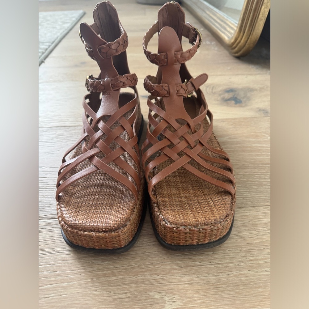 Sam Edelman Tan Braided Strappy Platform Sandals